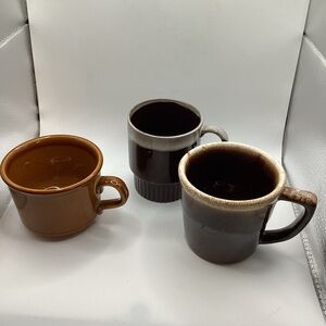 Mccoy Glazed Brown and Dark Brown Ceramic Mugs - Set of 3